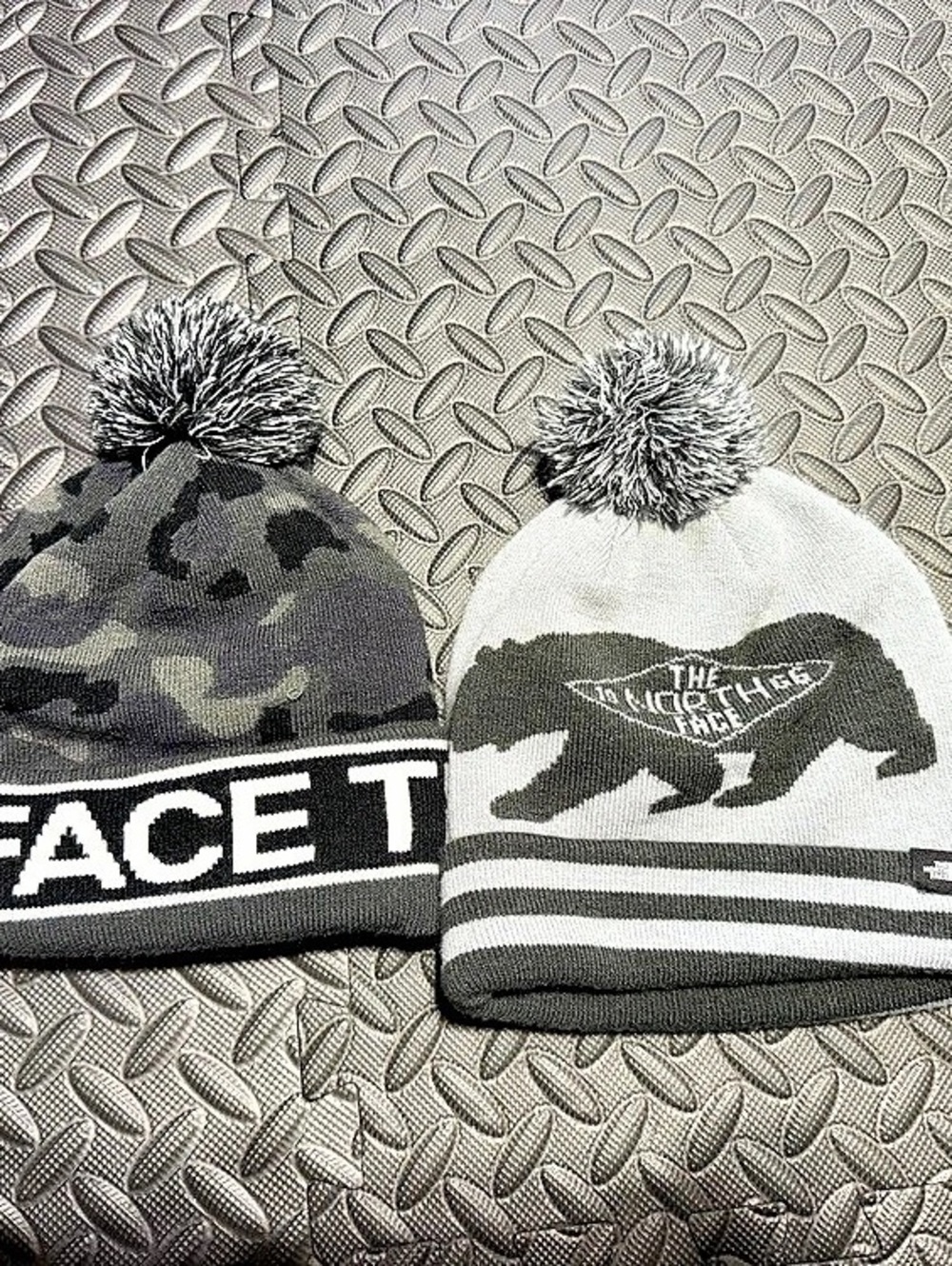 The North Face Camo & Bear Knit Pom-Pom Hats Like New